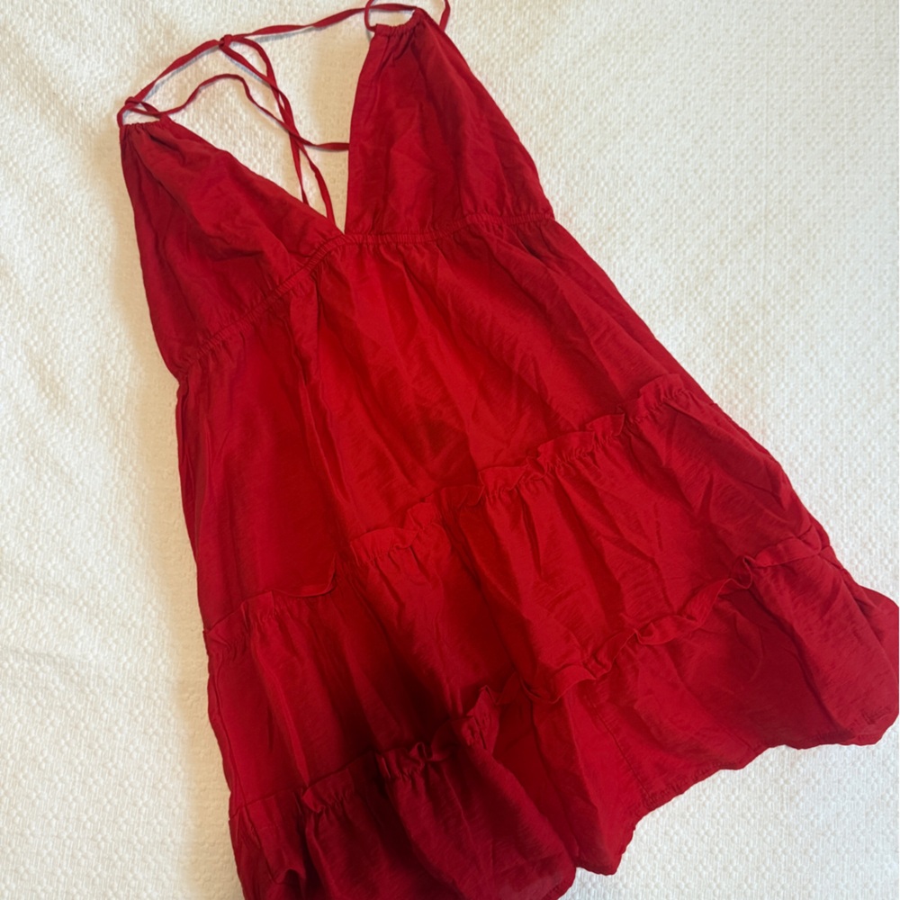 Red Babydoll Backless Sun Dress